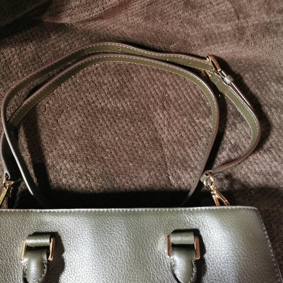 Olive/Gold Pebbled Leather Satchel/Crossbody EUC #253 - Picture 11 of 14